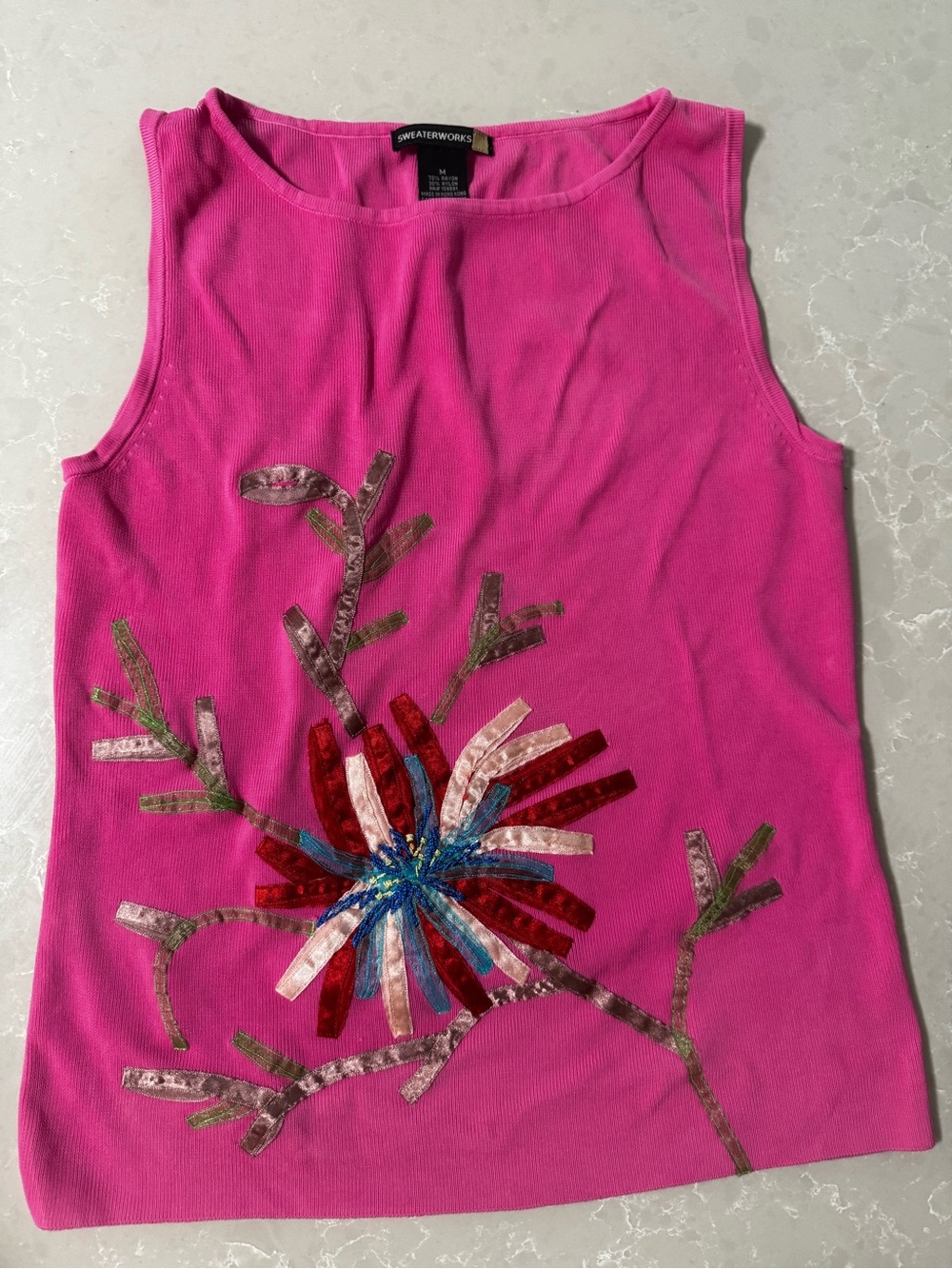 Sweaterworks Bright Pink Floral Applique Tank Top